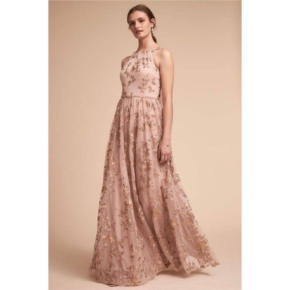 BHLDN x Anthropologie Antonia Maxi Dress Gown Floral Gold Blush Size 12